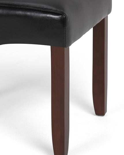 SIMPLIHOME Cosmopolitan Parson Dining Chair (Set of 2), Midnight Black Faux Leather and SOLID WOOD, Square, Upholstered, For the Dining Room, Contemporary Modern - LeafyLoom