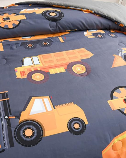 NTBED Construction Truck Comforter Set for Boys Kids Vehicles Excavator Cars Lightweight Microfiber Bedding Sets (Grey, Twin) - LeafyLoom