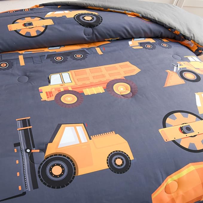 NTBED Construction Truck Comforter Set for Boys Kids Vehicles Excavator Cars Lightweight Microfiber Bedding Sets (Grey, Twin) - LeafyLoom