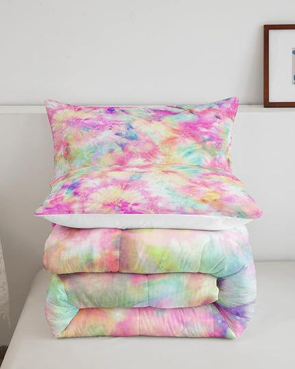 Erosebridal Kids Tie Dye Comforter Set, Bohemian Batik Down Comforter Queen Size, Boho Psychedelic Bedding Comforters for Children Girls Boys Teens Bedroom, Trippy Tattoo Watercolor Quilted Duvet - LeafyLoom