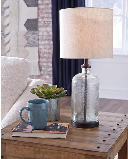 Signature Design by Ashley Bandile Modern Farmhouse 22.5" Seeded Glass Table Lamp, Bronze - LeafyLoom