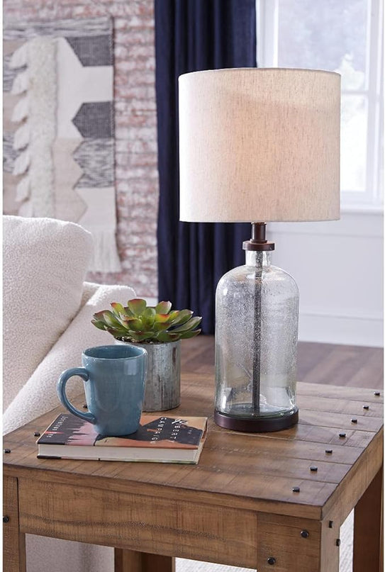 Signature Design by Ashley Bandile Modern Farmhouse 22.5" Seeded Glass Table Lamp, Bronze - LeafyLoom