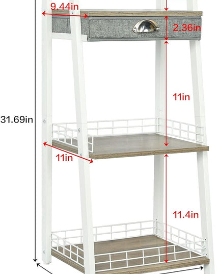 keomaisyto 3-Tier Bathroom Ladder Shelf, Floor Storage Shelf with Drawer, Freestanding Open Tower Shelving Unit for Bathroom Living Room Balcony（White） - LeafyLoom