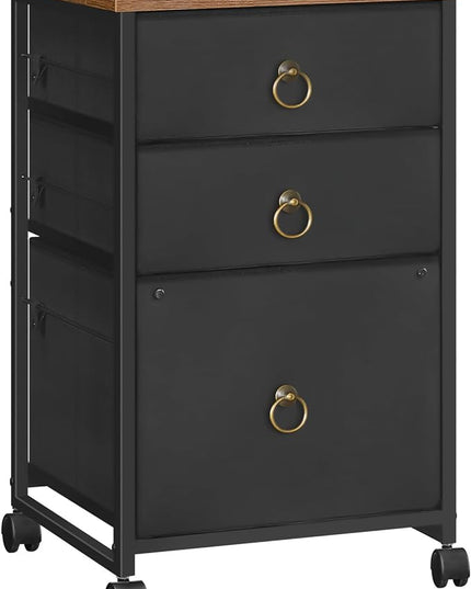 HOOBRO 3-Drawer Mobile File Cabinet, Vertical Filing Cabinet, Office Cabinet, Filing Cabinet for Home Office, Rolling Printer Stand, A4/Letter-Sized, Nonwovens Drawer, Rustic Brown and Black BFK30WJ01 - LeafyLoom