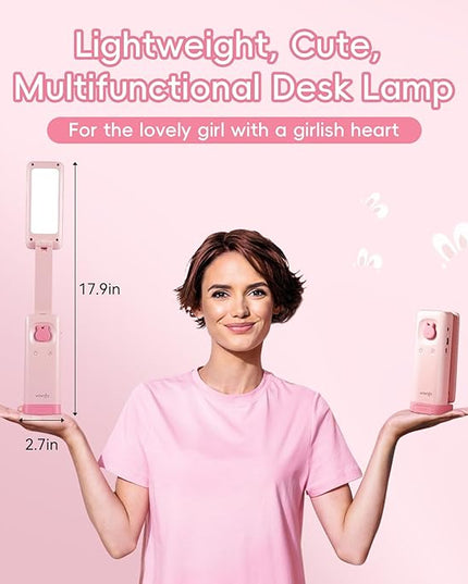 VAVOFO Desk Lamp Foldable Portable Cute Desk Lamp, Battery Powered Desk Lamp, Built-in 6000mAh Rechargeable, 3 Color Warm Pink Desk Lamp, USB C Rechargeable Desk Lamp, Cordless Desk Lamp, Battery Lamp - LeafyLoom