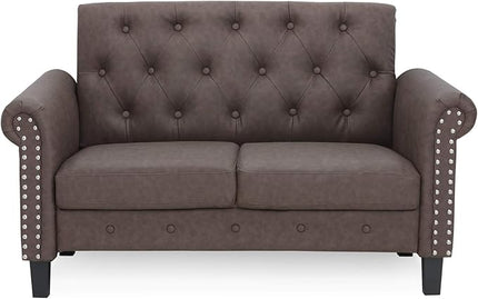 Furinno Bastia Vintage Modern Chesterfield Button Tufted Loveseat/Sofa Couch for Living Room, Brown Faux Leather - LeafyLoom