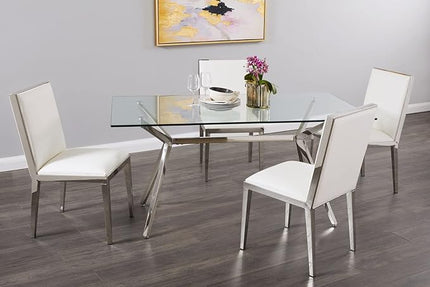 Uptown Club Glass Dining Table with Versatile Rectangular Designs, Tempered Surfaces, and Sturdy Bases for Modern Homes, Seats 4 to 8 People, Elegant Statement Piece, 36" x 63", Silver - LeafyLoom
