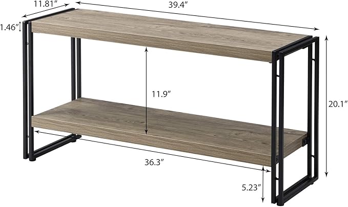 Small Industrial Bookshelf 2 Shelf Bookcases and Book Shelves for Living Room/Bedroom Wood Metal Rustic Oak - LeafyLoom