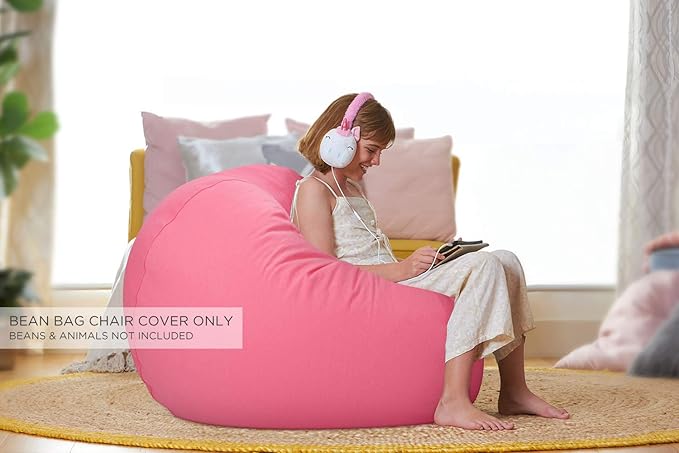 Aubliss Stuffed Animal Bean Bag Storage Chair (Solid Pink, Medium (32'')) - LeafyLoom