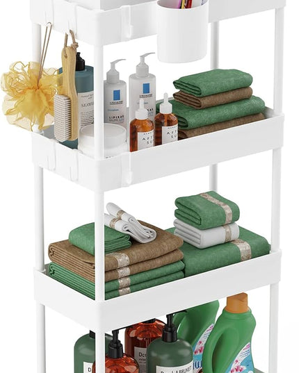 LEHOM Slim Rolling Storage Cart - 4 Tiers Bathroom Organizer Utility Cart Slide Out Storage Shelves Mobile Shelving Unit for Kitchen, Bedroom, Office, Laundry Room, Small Narrow Spaces (Pear White) - LeafyLoom