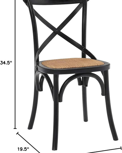 Modway Gear Rustic Modern Farmhouse Elm Wood Rattan Four Dining Chairs in Black - LeafyLoom