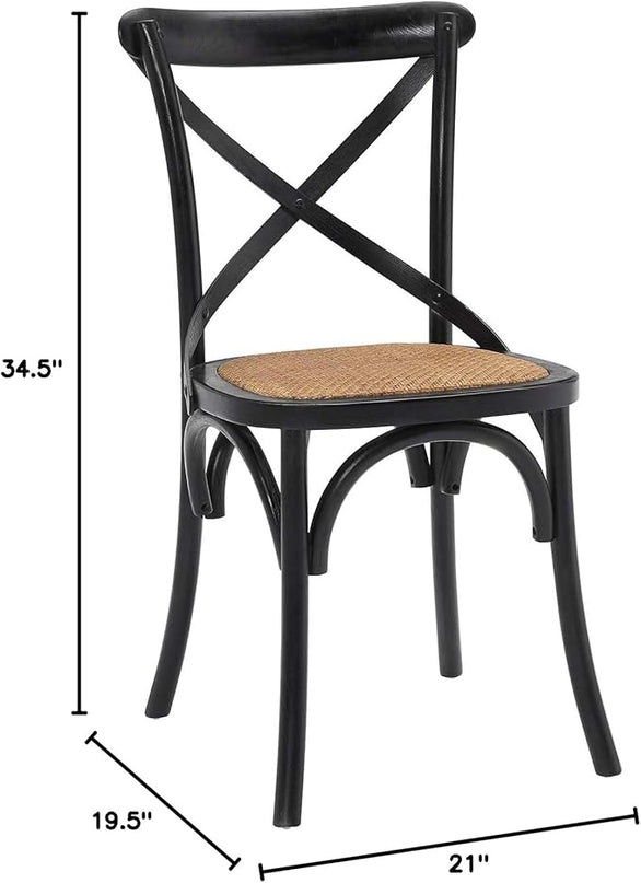Modway Gear Rustic Modern Farmhouse Elm Wood Rattan Four Dining Chairs in Black - LeafyLoom