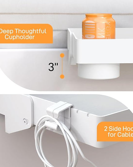 SPACELEAD Bedside Shelf for Bed & Top Bunk- College Dorm Room Essentials, Loft Bed Accessories, Clip On Nightstand Snack Organizer, Floating Bed Side Table Tray(White，Plastic) - LeafyLoom