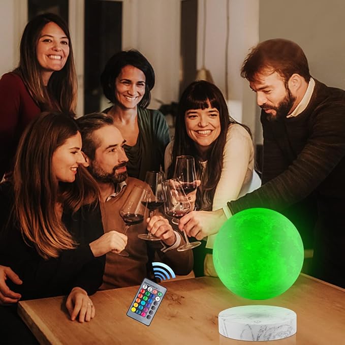 VGAzer Levitating Moon Lamp,Floating and Spinning in Air Freely with 3D Printing LED Moon Light Has 16 Colors 20 Modes for Unique Christmas Gifts,Room Decor (Marble Base 16 Colors) - LeafyLoom