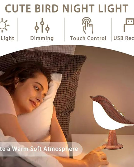 Bird Small Desk Lamp, Dimmer Night Light for Bedroom, Cordless Table Lamp with 3 Color Temperature and Touch Sensor, Rechargeable Bedside lamp - LeafyLoom