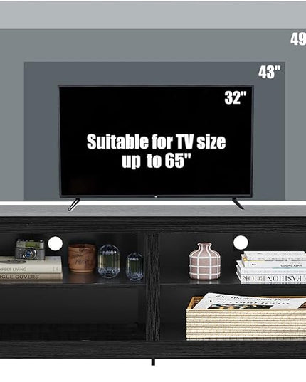 TV Stand for 65 inch TV with Storage,Modern TV Entertainment Center for Bedroom,TV Media Console Table with 4 Open Storage Shelve,55 inch Wood TV Cabinet Black - LeafyLoom