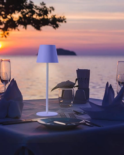 Maksone 2 pack LED Cordless Table Lamp, 6600mWh Rechargeable Battery Desk Lamp, 3000K Stepless Dimming Night Light, IP54 Waterproof Metal Outdoor Portable Lamp for Camping, Restaurant (White) - LeafyLoom