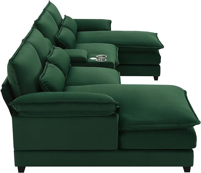 U Shaped Symmetrical Modular Sectional Sofa Cloud Couch with Double Chaise Lounge and Center Console,Cupholders and USB Ports, Deep Seat Upholstered Sleeper Corner Sofa&Couches for Living Room - LeafyLoom