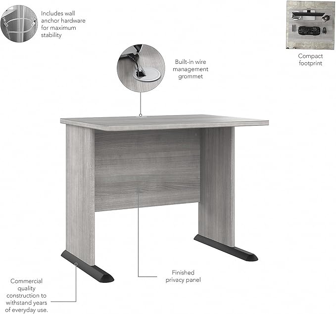 Bush Business Furniture Studio A Small Computer Desk, Commercial-Grade Gaming and Work Table for Home or Professional Office, 36W, Platinum Gray - LeafyLoom