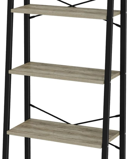 Ladder Shelf, Bookshelf Bookcase, Freestanding Corner Storage Shelve with 2 Hooks for Home Office, Living Room, Kitchen, Bedroom, Industrial, 5-Tier Greige BC19305B - LeafyLoom