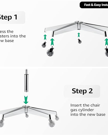 Office Chair Base, 28'' Desk Chair Base Replacement with Reinforced Metal Legs (2300Lbs), Chair Bottom Part for Most Chairs, Universal Gas Cylinder and Caster Sockets, Sliver - LeafyLoom