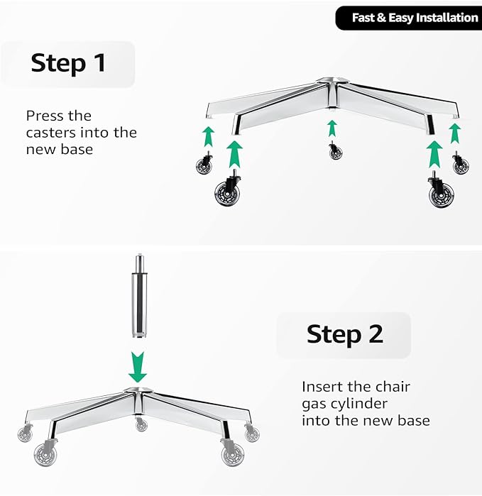 Office Chair Base, 28'' Desk Chair Base Replacement with Reinforced Metal Legs (2300Lbs), Chair Bottom Part for Most Chairs, Universal Gas Cylinder and Caster Sockets, Sliver - LeafyLoom