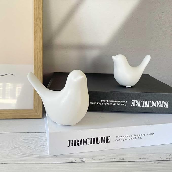 White Bedroom Decor Aesthetic, Ceramic Decor Birds White Decor for Shelves, Small Decor Items for Shelf Decor Accents, Decorative Birds Figurines Decorations for Living Room Table top Decor - LeafyLoom