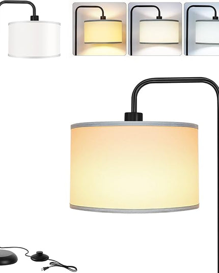 [Upgraded] LED Floor Lamp for Living Room, 3 Color Temperature Floor Lamp with Foot Switch Modern Standing Lamp Tall Pole Floor Reading Lamp for Bedroom, Study Room, Office, 9W Bulb Included, Black - LeafyLoom