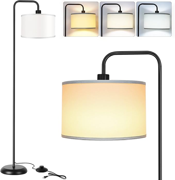 [Upgraded] LED Floor Lamp for Living Room, 3 Color Temperature Floor Lamp with Foot Switch Modern Standing Lamp Tall Pole Floor Reading Lamp for Bedroom, Study Room, Office, 9W Bulb Included, Black - LeafyLoom