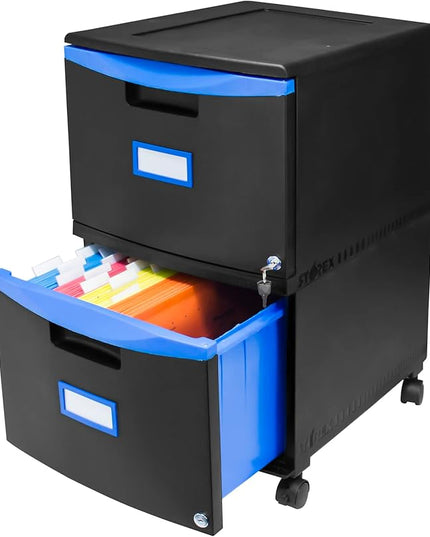 Storex 61314A01C File Cabinet, 1-Pack, Black/Blue - LeafyLoom
