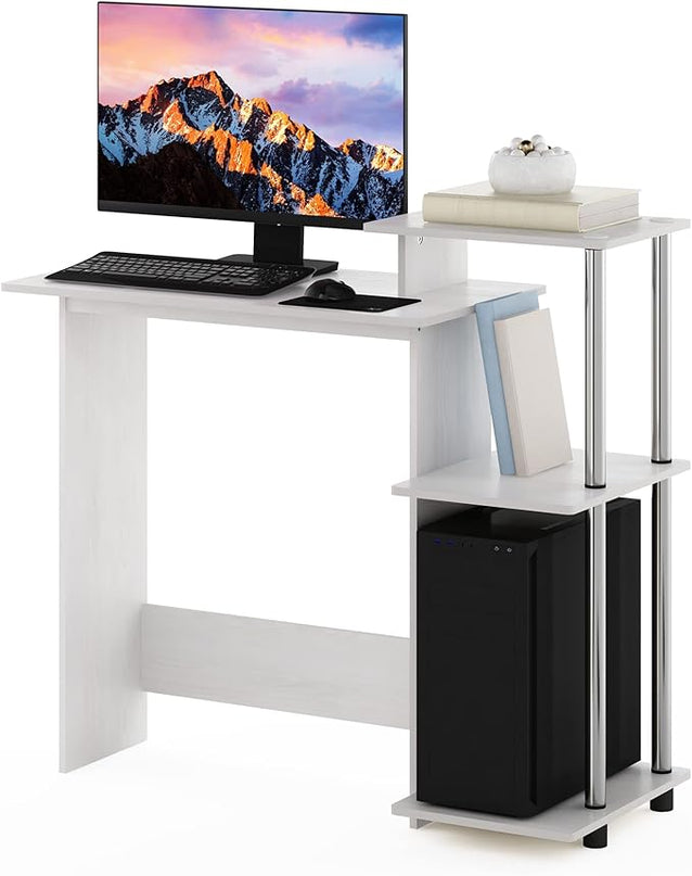 Furinno Efficient Home Laptop Notebook Computer Desk with Square Shelves, Side, White Oak/Chrome - LeafyLoom