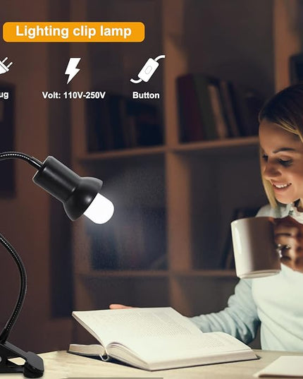 Desk Clip Lamp Holder Clamp Clip on Light with 40CM Swing Arm 360 ° Flexible Gooseneck Clip Lamp with 220CM Cable E27 Reading Clip Lamp for Bedroom Turtle Heating Lamps - LeafyLoom