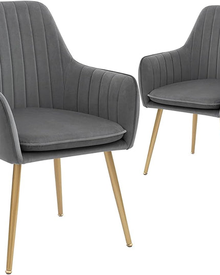 CangLong Furniture Modern Living Dining Room Accent Arm Chairs Club Guest with Gold Metal Legs, Set of 2, Grey - LeafyLoom