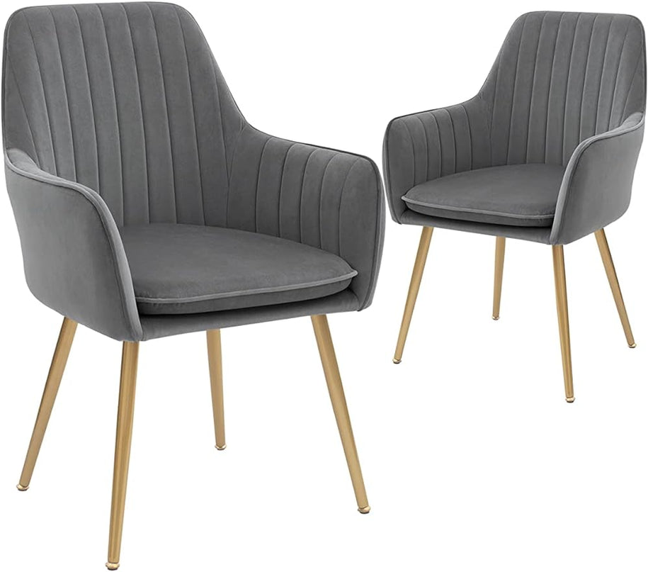 CangLong Furniture Modern Living Dining Room Accent Arm Chairs Club Guest with Gold Metal Legs, Set of 2, Grey - LeafyLoom