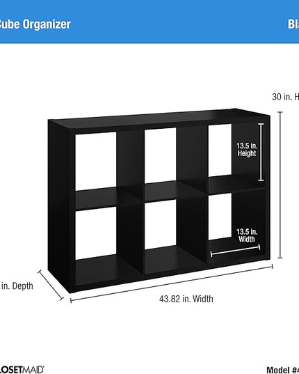 ClosetMaid 6 Cube Storage Shelf Organizer Bookshelf with Open Back, Vertical or Horizontal, Easy Assembly, Wood, Black Finish - LeafyLoom