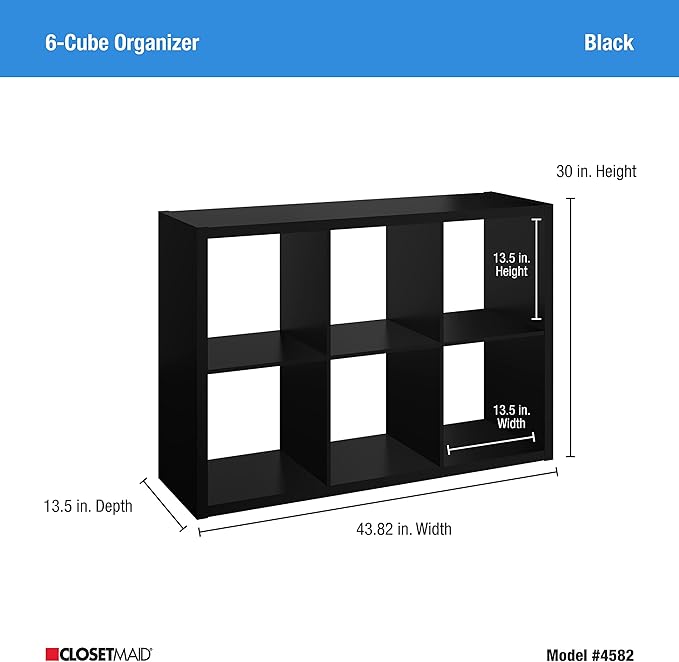 ClosetMaid 6 Cube Storage Shelf Organizer Bookshelf with Open Back, Vertical or Horizontal, Easy Assembly, Wood, Black Finish - LeafyLoom