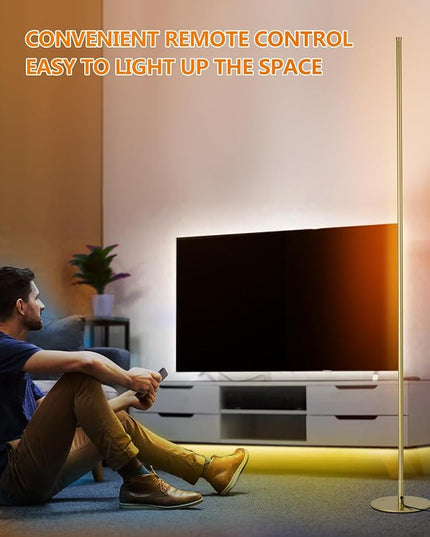 Modern Floor Lamp Led Standing Corner Lamp Gold Decor Contemporary Metal Floor Lamp for Living Room Bedrooms with Remote & Touch Control - LeafyLoom