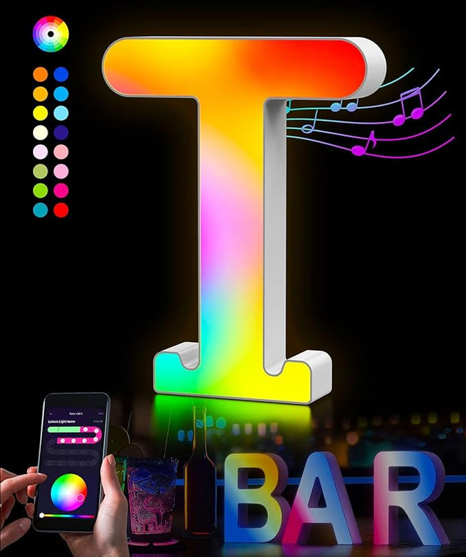 Light Up Letters Room Decor - Letters Custom Splicing Name Logo Gifts USB Smart Night alphabet Light Boy Girl Room Wall Decorations Birthday Engagement Anniversary Wedding Party Letter Lights (T) - LeafyLoom
