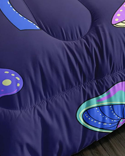 Colorful Mushroom Comforter Set Full Size Kids Trippy Mushroom Bedding Set Hippy Star Eye Theme Quilt Bed Set for Boys Girls Adults with 1 Comforter and 2 Pillowcases - LeafyLoom