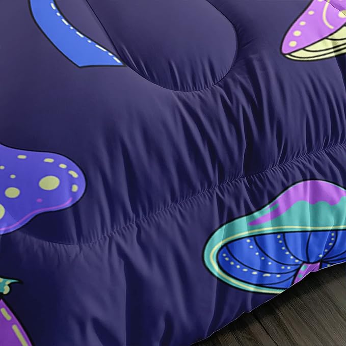 Colorful Mushroom Comforter Set Twin Size Kids Trippy Mushroom Bedding Set Hippy Star Eye Theme Quilt Bed Set for Boys Girls Adults with 1 Comforter and 2 Pillowcases - LeafyLoom
