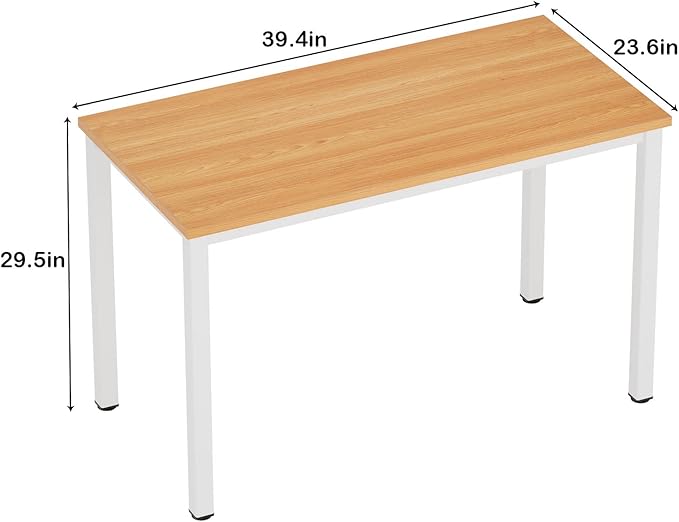 Need Small Desk, 39.4 inches Sturdy Writing Desk for Small Spaces, Small Computer Desk Teens Desk Study Table Laptop Desk Home Ofice Desk, White Metal Frame, Teak - LeafyLoom