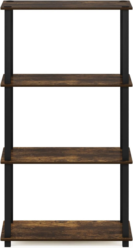 Furinno Turn-S-Tube 4-Tier Compact Multipurpose Shelf Display Rack with Square Tube, Amber Pine/Black - LeafyLoom