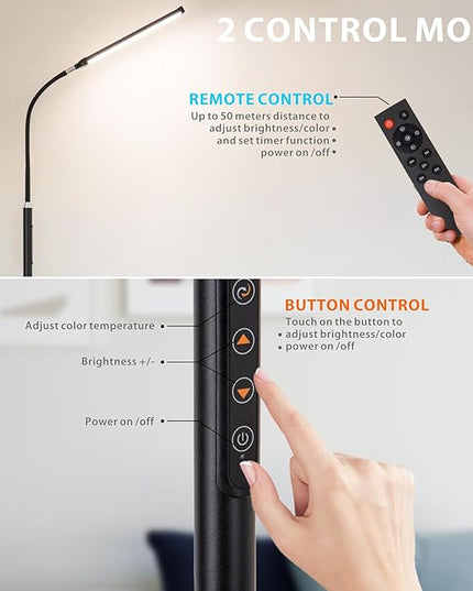 LED Floor Lamp with Remote Touch Control,Dimmable 15W Pole Lamps for Living Room,70'' Adjustable Height Standing Reading Light with 10 Brightness/5 Timer/3 Colors for Lash Tatto Esthetician - LeafyLoom