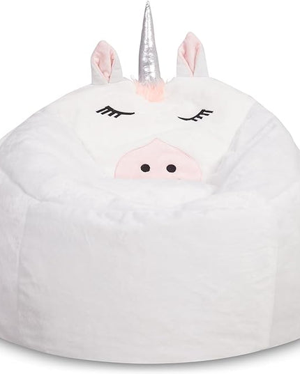 Posh Creations Cute Soft and Comfy Bean Bag Chair for Kids, Large, Animal - White Unicorn - LeafyLoom