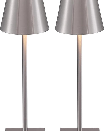 KDG 2 Pack Cordless Table Lamp,Portable LED Desk Lamp, 5000mAh Battery Operated, 3 Color Stepless Dimming Up, for Restaurant/Bedroom/Bars/Outdoor Party/Camping/Coffee Shop Night Light(Brushed Nickel) - LeafyLoom