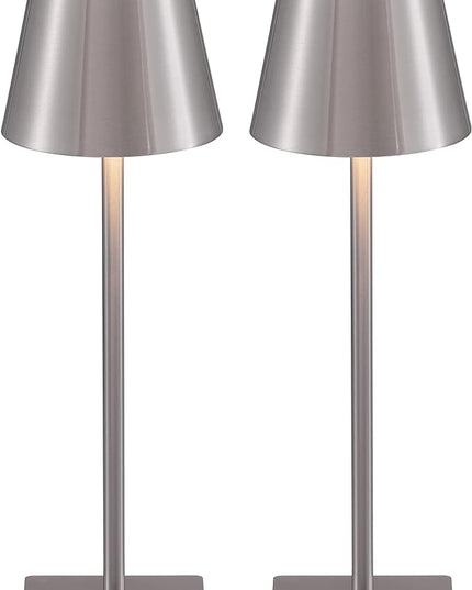 KDG 2 Pack Cordless Table Lamp,Portable LED Desk Lamp, 5000mAh Battery Operated, 3 Color Stepless Dimming Up, for Restaurant/Bedroom/Bars/Outdoor Party/Camping/Coffee Shop Night Light(Brushed Nickel) - LeafyLoom