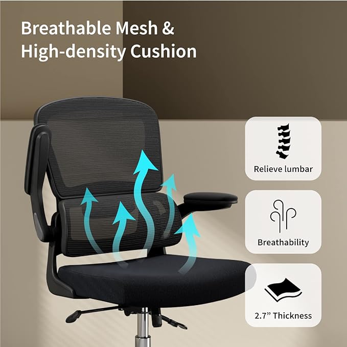 Ergonomic Office Chair, Breathable Mesh Chair with Adjustable Height, Computer Chair with a Double Lumbar Support and Flip-up Arms, Home Office Desk Chair with 90°-130° Tilt Function - LeafyLoom