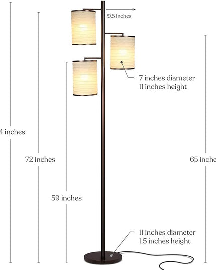 Brightech Liam Floor Lamp, Great Living Room Décor, Tall Tree Lamp for Offices, Asian Lantern Shade Lamp for Living Rooms, Standing Lamp with 3 LED Light Bulbs for Bedroom Reading - Bronze - LeafyLoom