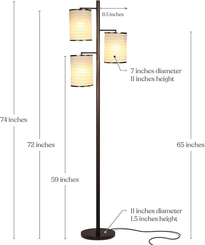 Brightech Liam Floor Lamp, Great Living Room Décor, Tall Tree Lamp for Offices, Asian Lantern Shade Lamp for Living Rooms, Standing Lamp with 3 LED Light Bulbs for Bedroom Reading - Bronze - LeafyLoom
