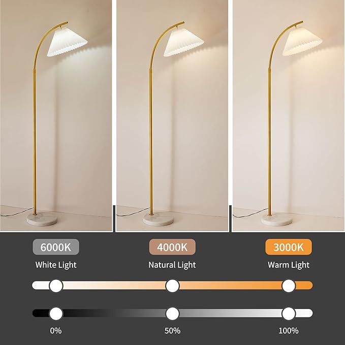 Elegant Arc Floor Lamp,standing lamp Gold arched floor lamp Dimmable & Adjustable Gooseneck, 12W Bulb Included, Modern Tall Standing Light for Living Room, Bedroom, Office, Cafe, Den - LeafyLoom